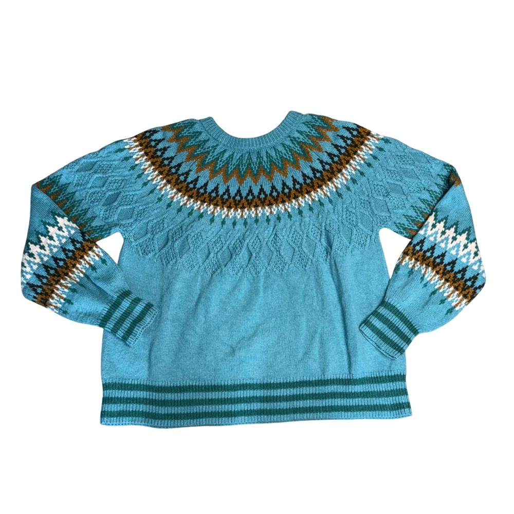 Sundance Fair Isle Knit Sweater Womens Large Teal Blue Excellent Geometric Boho - Picture 3 of 3